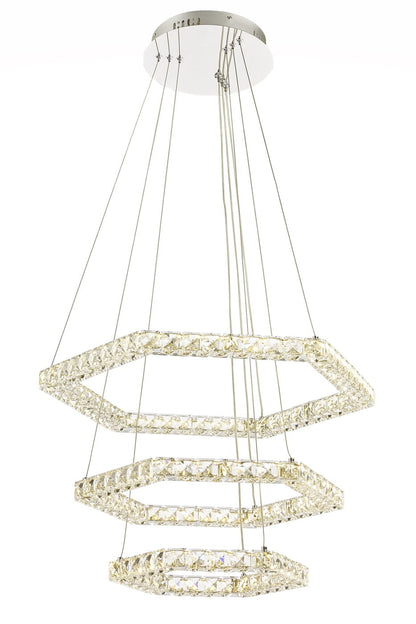 Comb 3 Ring Tri-Colour LED 68wt Crystal Drop Ceiling Pendant