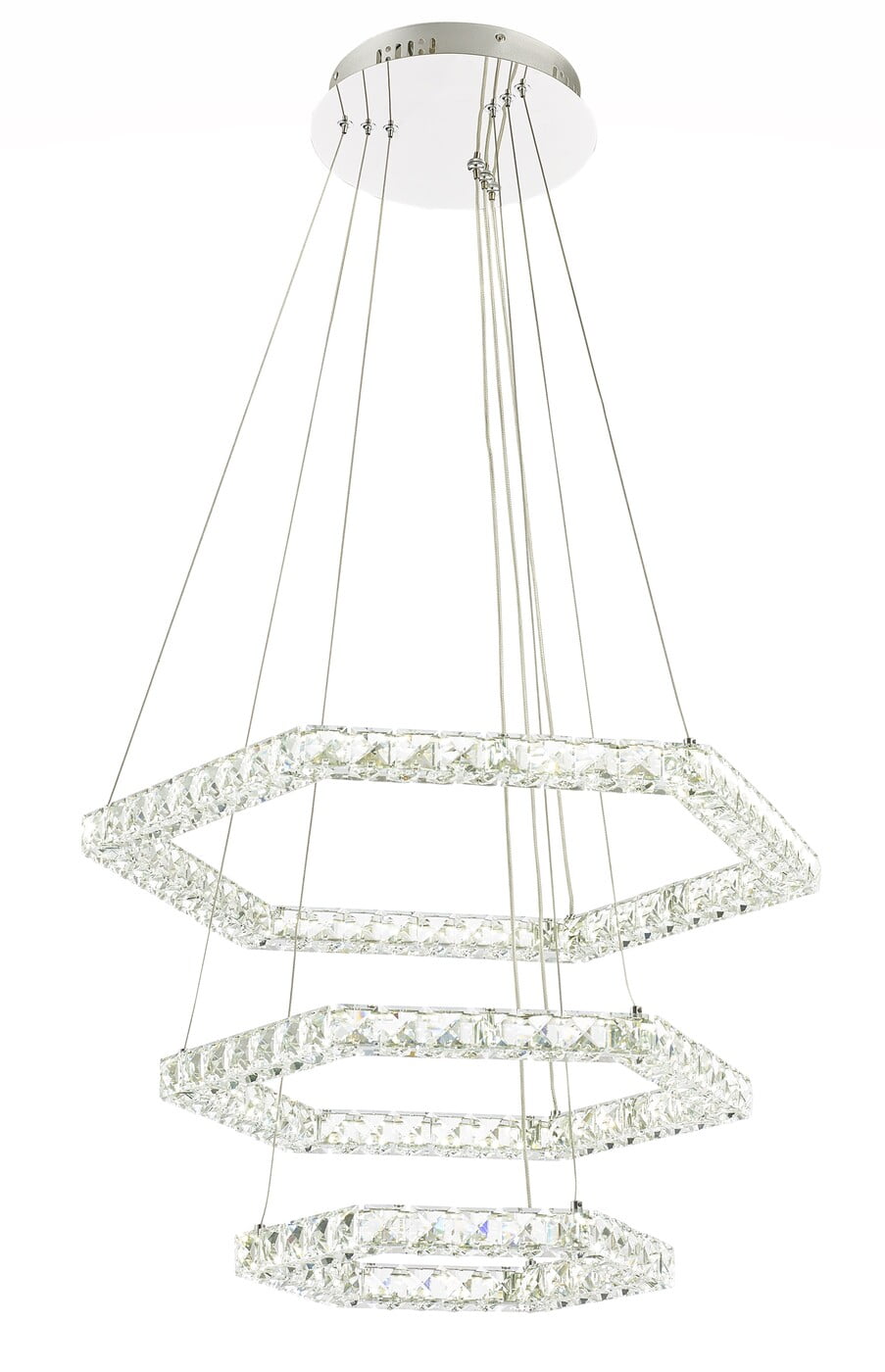 Comb 3 Ring Tri-Colour LED 68wt Crystal Drop Ceiling Pendant