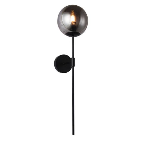 Merci 1 Light Black and Smoke Glass Modern Retro Wall Light