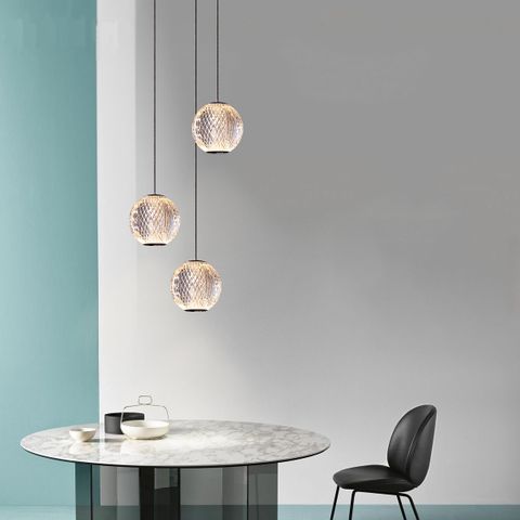 Langdon 3 Light Black 3000k Clear Optical Acrylic Ball Pendant