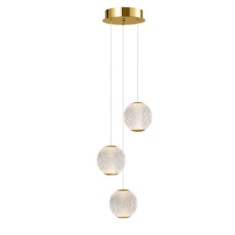 Langdon 3 Light Gold 3000k Clear Optical Acrylic Ball Pendant