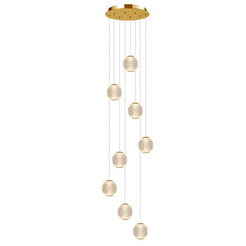 Langdon 8 Light Gold 3000k Clear Optical Acrylic Ball Pendant