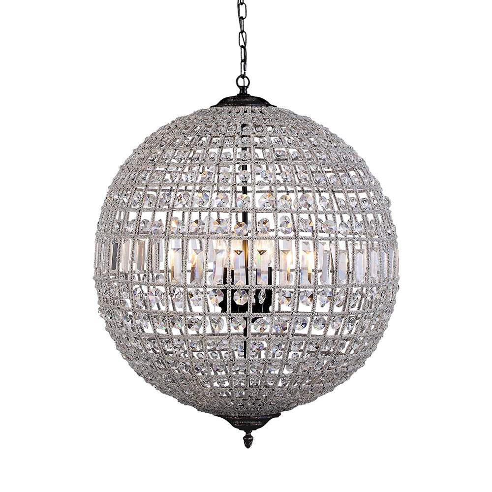 Marseilles Large 3 Light Crystal and Bronze Ball Chandelier
