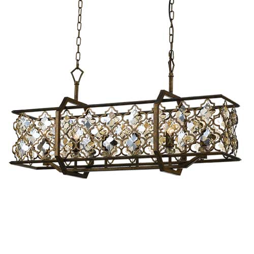 Mimosa 89cm Crystal and Aged Brass Rectangular Pendant