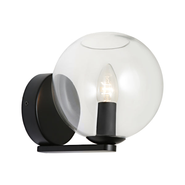 Orpheus Black with Clear Glass Sphere Wall Light