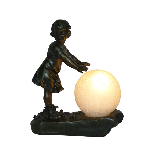 Girl With 4&quot;Crackle Ball Table Lamp