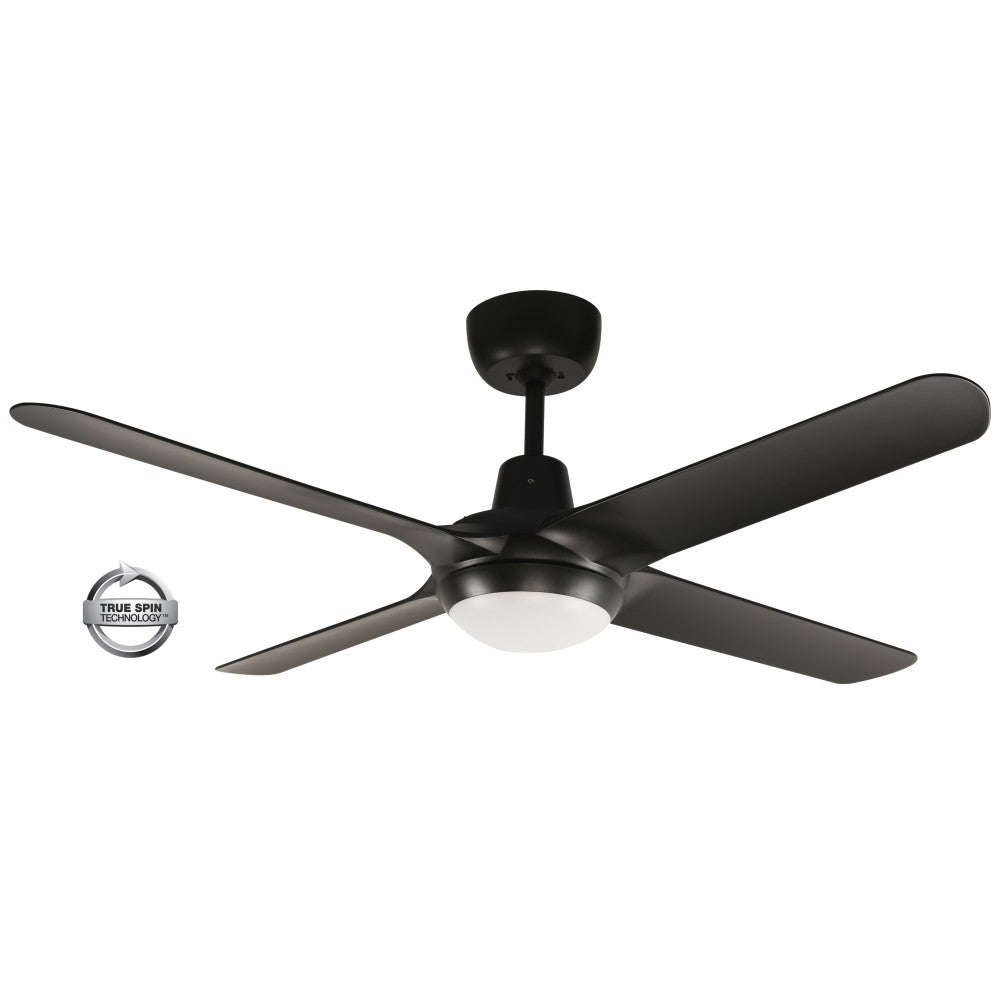 Spyda 50"/1250mm 4-Blade Black with LED Light ABS Plastic Ceiling Fan by Ventair