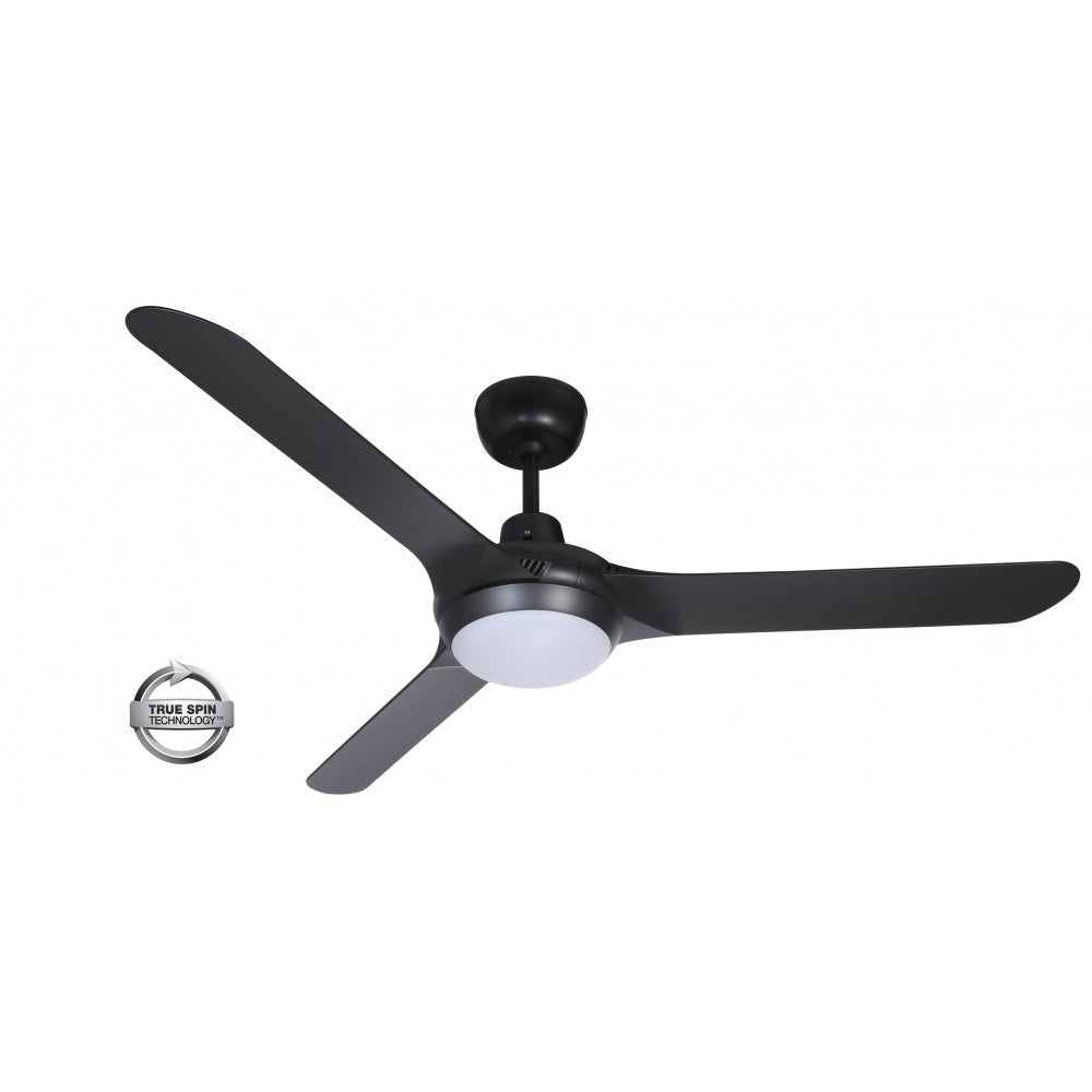 Spyda 56&quot;/1400mm 3-Blade Black and LED Light ABS Plastic Ceiling Fan By Ventair