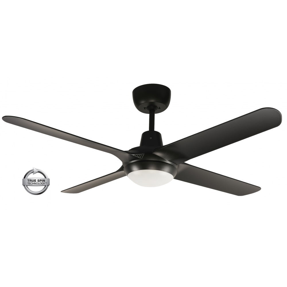 Spyda 56"/1400mm 4-Blade Black with LED Light ABS Plastic Ceiling Fan by Ventair