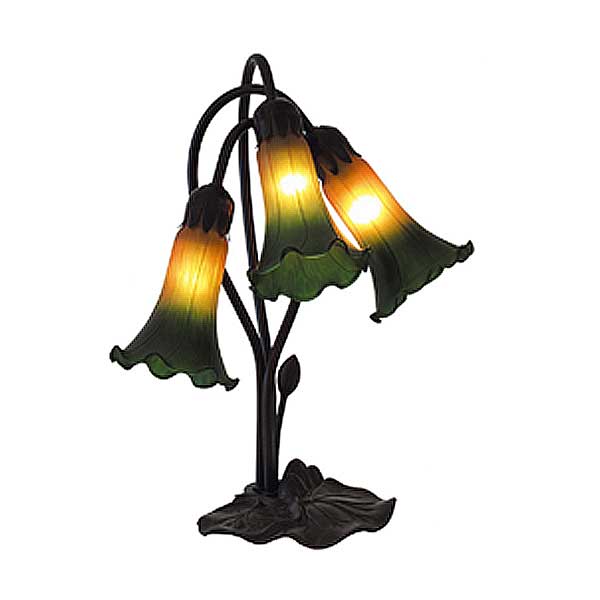 Triple Amber Green Lily Table Lamp Facing Down