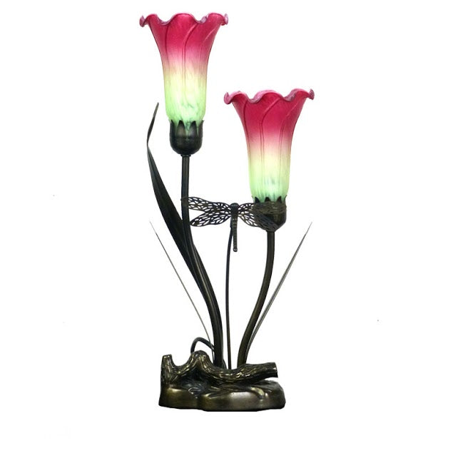 Double Dragonfly Lily Lamp Mint Claret